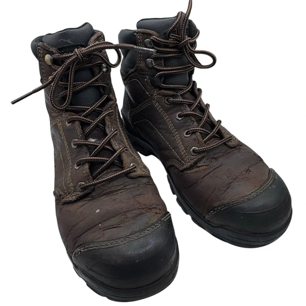 Ariat Steel Toe Waterproof Men's Dark Brown Leather Work Boots - Size 7.5